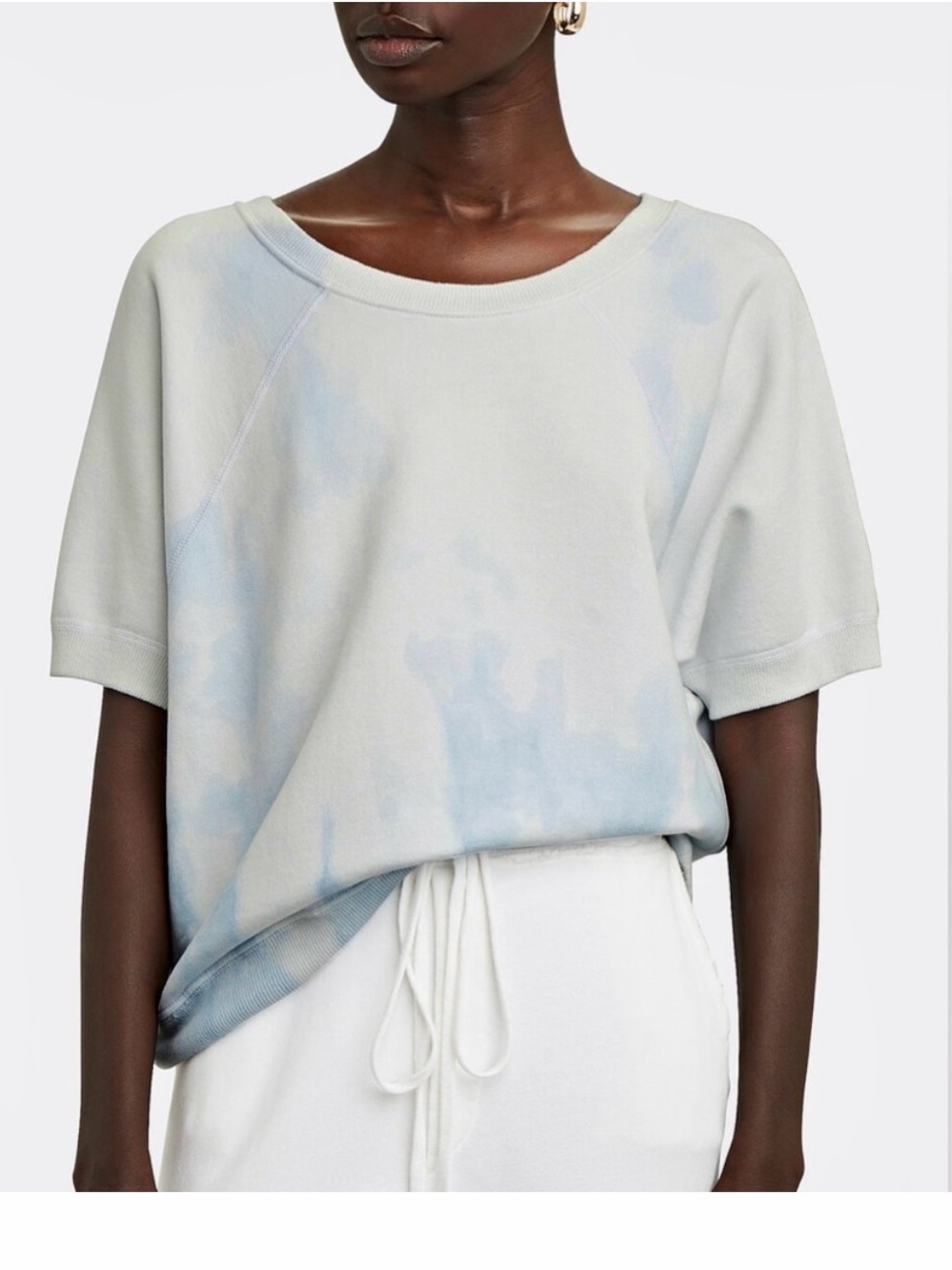 Nili Lotan Ciara Short Sleeve Sweatshirt Sky Blue White Tie Dye Size S - Picture 10 of 12